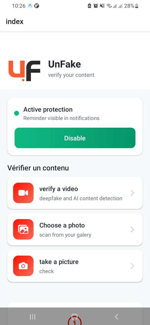 UnFaked Mobile App Interface